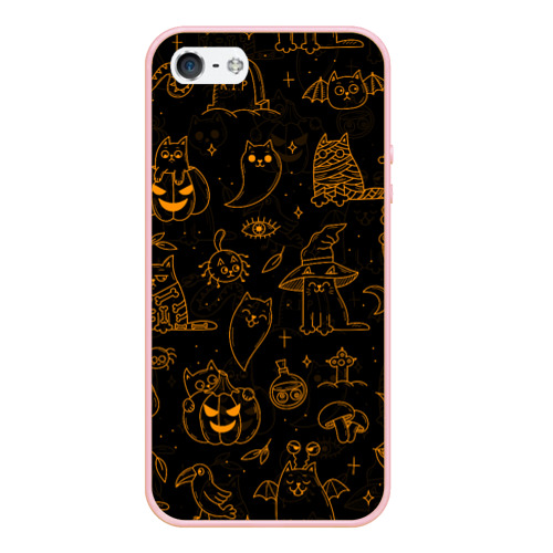 Чехол для iPhone 5/5S матовый Хеллоуин паттерн котики halloween kitty, цвет светло-розовый