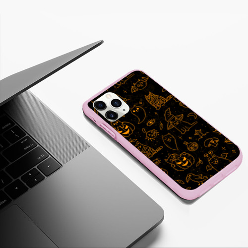 Чехол для iPhone 11 Pro Max матовый Хеллоуин паттерн котики halloween kitty, цвет розовый - фото 5