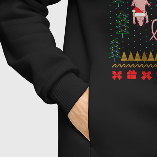 Мужское худи Oversize хлопок Рождественский свитер Лабораторные мыши, цвет черный - фото 8