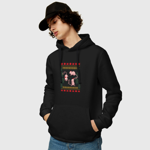 Мужская толстовка хлопок Рождественский свитер Лабораторные мыши, цвет черный - фото 3