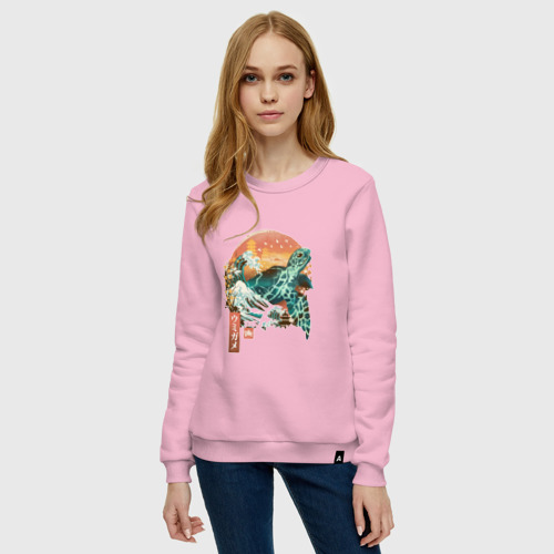 Женский свитшот хлопок Черепаха Япония, цвет светло-розовый - фото 3
