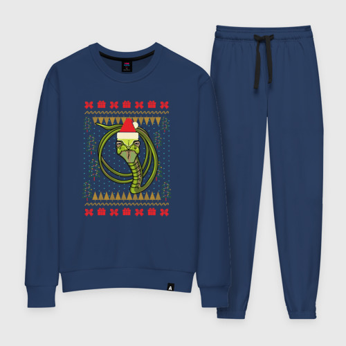 Женский костюм хлопок Рождественский свитер Скептическая змея, цвет темно-синий