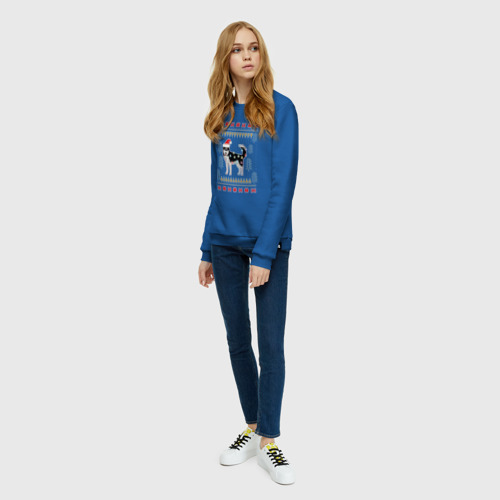 Женский свитшот хлопок Рождественский свитер Хаски, цвет синий - фото 5
