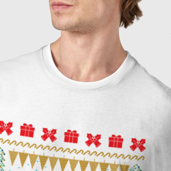 Футболка с принтом Рождественский свитер Хаски для мужчины, вид на модели спереди №4. Цвет основы: белый