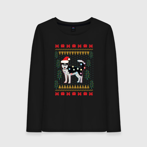 Женский лонгслив хлопок Рождественский свитер Хаски, цвет черный