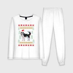 Женская пижама с лонгсливом хлопок Рождественский свитер Хаски