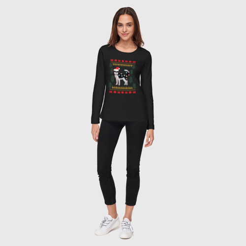Женский лонгслив хлопок Рождественский свитер Хаски, цвет черный - фото 5