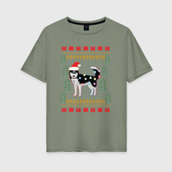 Женская футболка хлопок Oversize Рождественский свитер Хаски