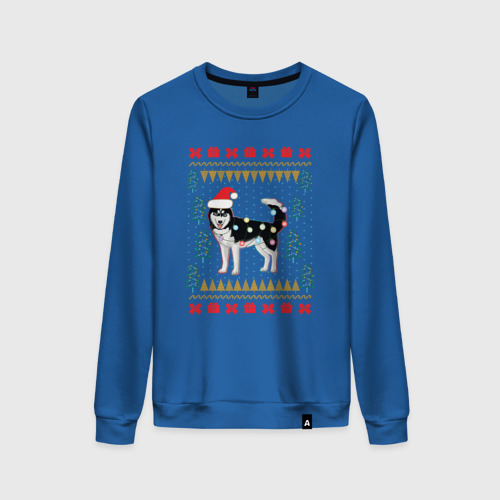 Женский свитшот хлопок Рождественский свитер Хаски, цвет синий