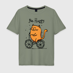 Мужская футболка хлопок Oversize Кот велосипедист