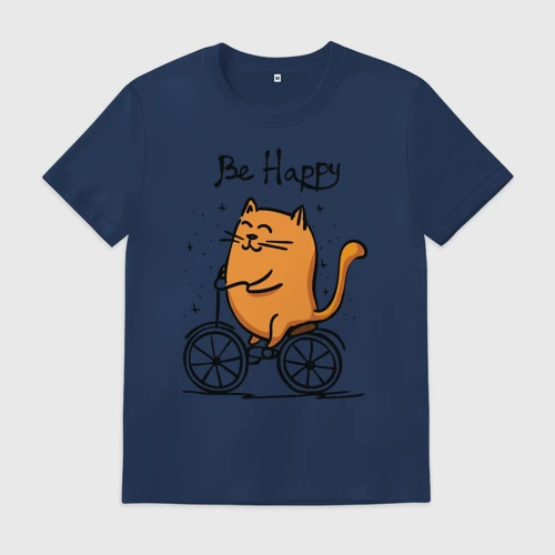 Мужская футболка хлопок с принтом Кот велосипедист, вид спереди #2