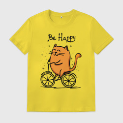 Мужская футболка хлопок Кот велосипедист