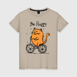 Кот велосипедист – Женская футболка хлопок с принтом купить со скидкой в -20%