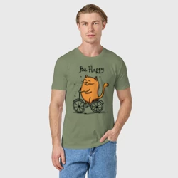Мужская футболка хлопок Кот велосипедист - фото 2