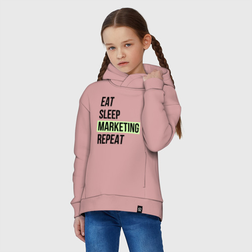 Детское худи Oversize хлопок Eat Sleep Marketing Repeat, цвет пыльно-розовый - фото 3