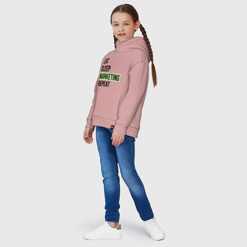 Детское худи Oversize хлопок Eat Sleep Marketing Repeat, цвет пыльно-розовый - фото 5