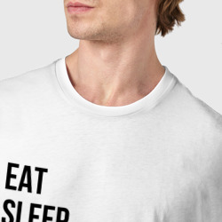 Футболка с принтом Eat Sleep Marketing Repeat для мужчины, вид на модели спереди №4. Цвет основы: белый