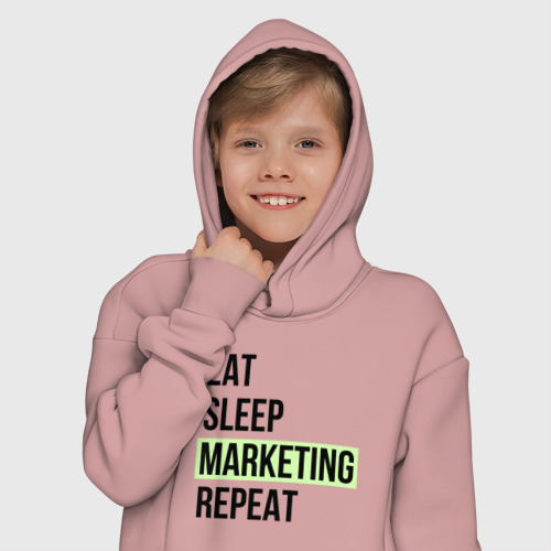 Детское худи Oversize хлопок Eat Sleep Marketing Repeat, цвет пыльно-розовый - фото 12