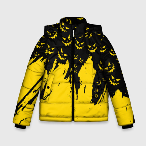Зимняя куртка для мальчиков 3D с принтом Тыквенные смайлы, вид спереди #2