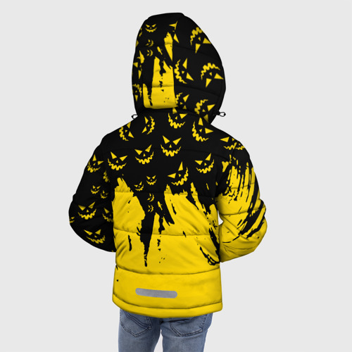 Зимняя куртка для мальчиков 3D с принтом Тыквенные смайлы, вид сзади #2