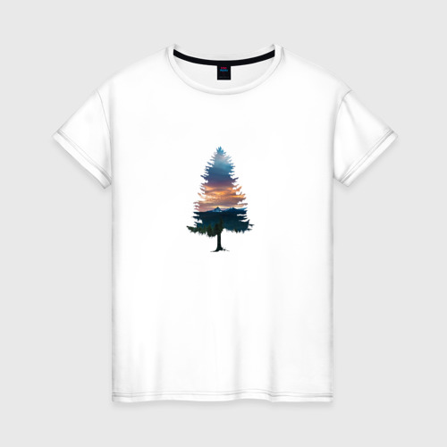 Женская футболка из хлопка с принтом Лес минимализм, вид спереди №1