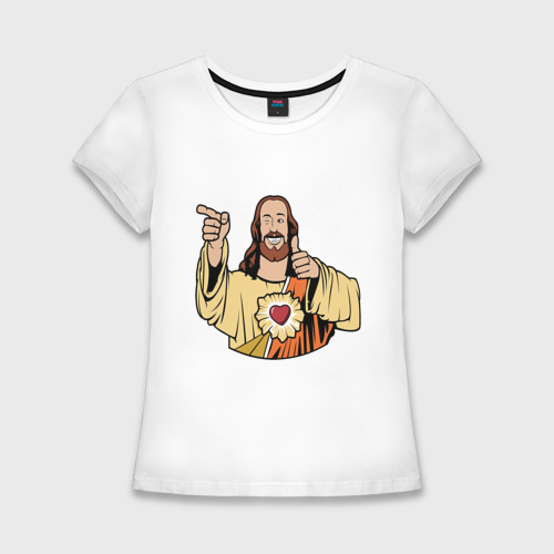 Женская футболка хлопок Slim Dogma - smile Jesus like, цвет белый
