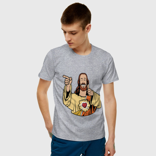 Мужская футболка хлопок Smile Jesus , цвет меланж - фото 3