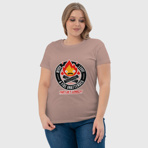 Женская футболка хлопок calcifer fire, цвет пыльно-розовый - фото 6