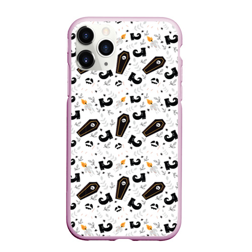 Чехол для iPhone 11 Pro Max матовый Patern Halloween spiders, цвет розовый