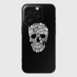 Чехол для iPhone 16 Pro силиконовый с защитой камеры Череп из котов