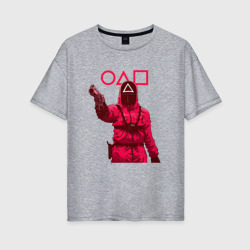 Женская футболка хлопок Oversize Игра в кальмара   пистолет