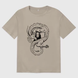 Женская футболка хлопок Oversize Бог Каонаси и Хаку Унесённые призраками