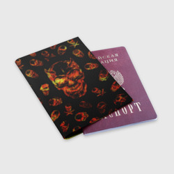 Обложка для паспорта матовая кожа Огненные черепа Carbon - фото 2
