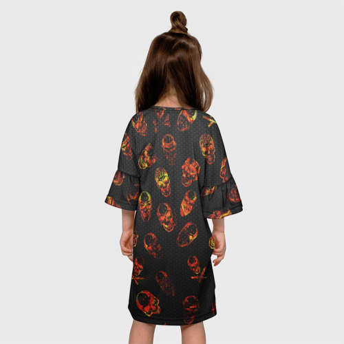 Детское платье 3D с принтом Огненные черепа | Carbon, вид сзади #2