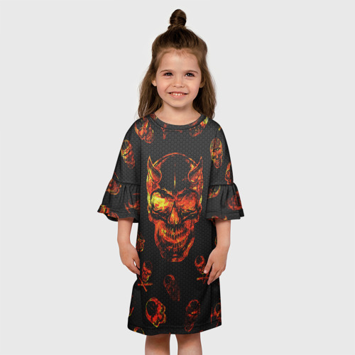Детское платье 3D с принтом Огненные черепа | Carbon, вид сбоку #3