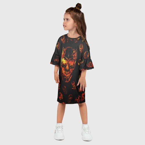 Детское платье 3D с принтом Огненные черепа | Carbon, фото на моделе #1