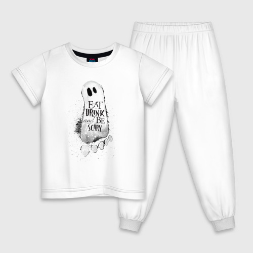 Детская пижама хлопок Добродушное приведение (белый, хлопок), цвет белый