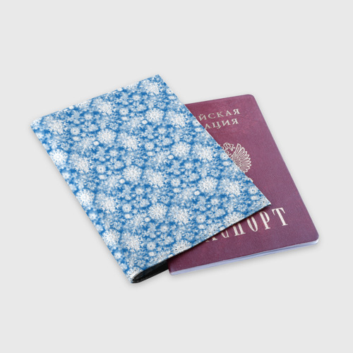 Обложка для паспорта матовая кожа Узоры Снежных Хлопьев, цвет черный - фото 3