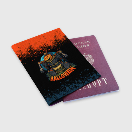 Обложка для паспорта матовая кожа Пугало из тыквы, цвет фиолетовый - фото 3