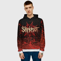 Толстовка с принтом Слипкнот Гранж Slipknot Grunge для мужчины, вид на модели спереди №2. Цвет основы: белый