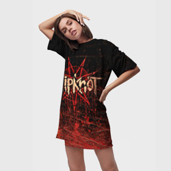 Платье с принтом Слипкнот Гранж Slipknot Grunge для женщины, вид на модели спереди №2. Цвет основы: белый
