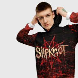 Толстовка с принтом Слипкнот Гранж Slipknot Grunge для мужчины, вид на модели спереди №3. Цвет основы: белый