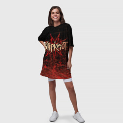 Платье с принтом Слипкнот Гранж Slipknot Grunge для женщины, вид на модели спереди №3. Цвет основы: белый