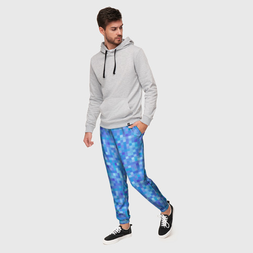 Мужские брюки 3D с принтом Голубая пиксель абстракция, фото на моделе #1