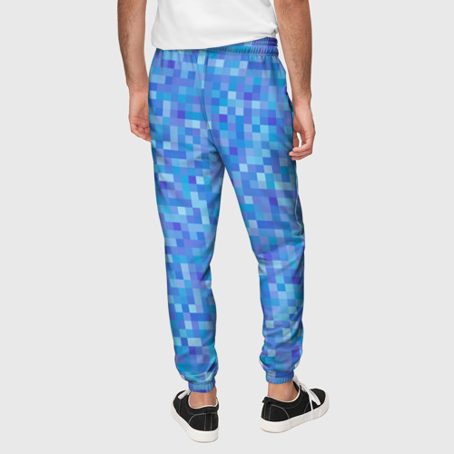 Мужские брюки 3D с принтом Голубая пиксель абстракция, вид сзади #2