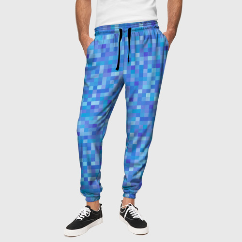 Мужские брюки 3D с принтом Голубая пиксель абстракция, вид сбоку #3
