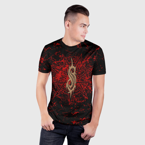 Мужская футболка 3D Slim с принтом Slipknot RED | Рок Слипкнот, фото на моделе #1