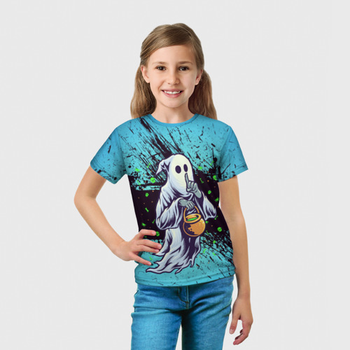 Детская футболка 3D с принтом Привидение!, вид сбоку #3