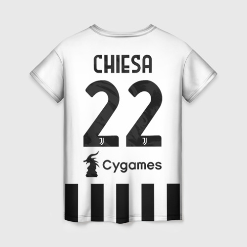 Женская футболка 3D с принтом Федерико Кьеза Ювентус форма 2021/2022, вид сзади #1
