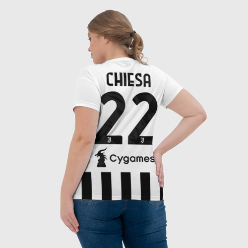 Женская футболка 3D с принтом Федерико Кьеза Ювентус форма 2021/2022, вид сзади #2